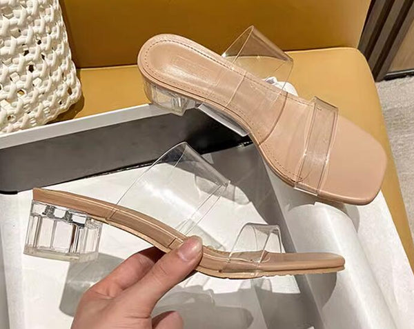 New fashionable transparent mid-heel crystal sandals