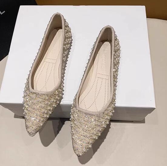 French pointed toe small pearl flat casual shoes