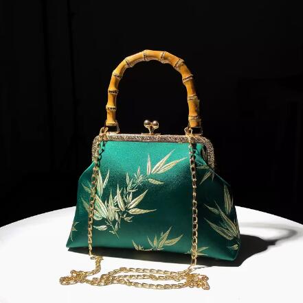 Retro real bamboo handbag evening bag