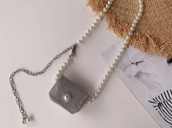 Simple and versatile pearl chain diamond waist bag